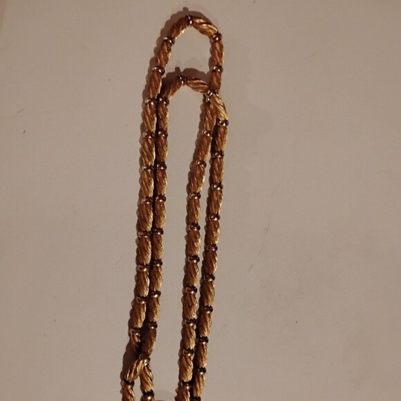 Necklace Vintage Unique Gold Tone Metal Beads on Chain Fastener Pendant 2 Rows - Picture 10 of 10